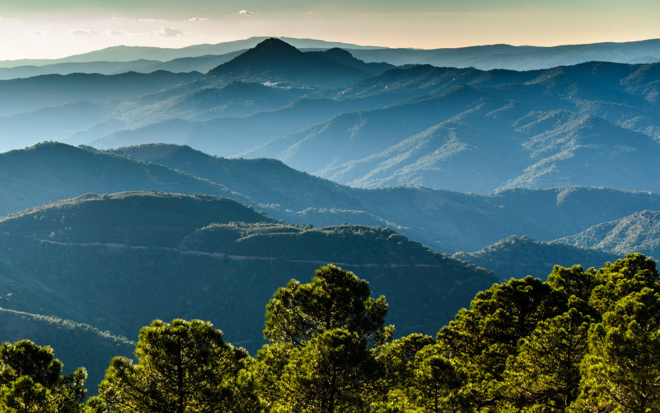 Sicht von oben auf die Bergkette in der Sierra de las Nieves Andalusien
