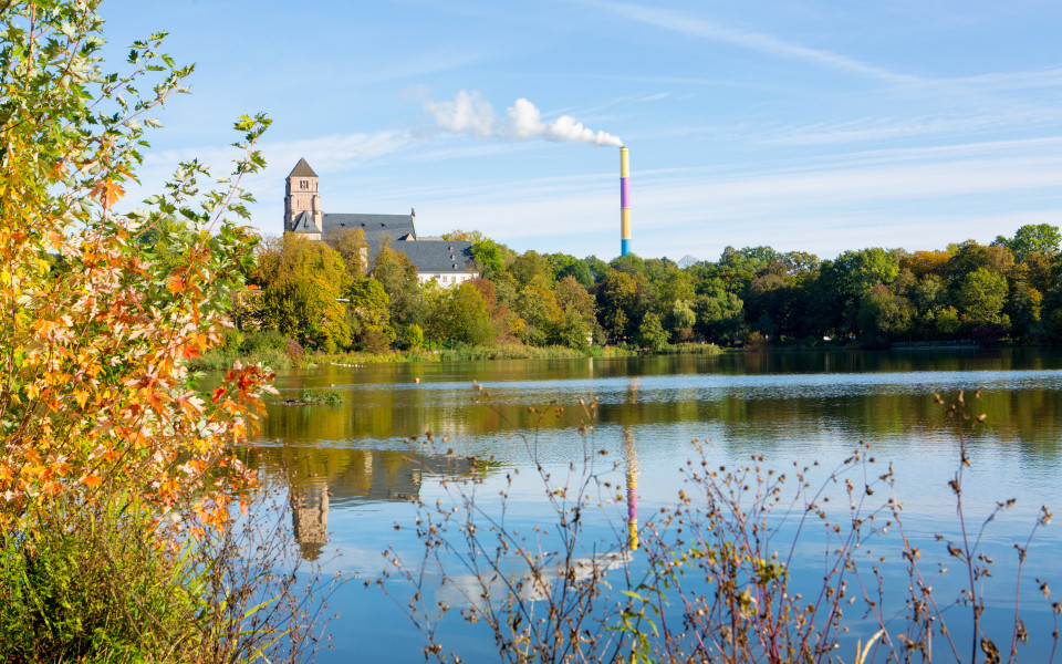 Chemnitzer Schlossseepark an einem Herbstmorgen.
